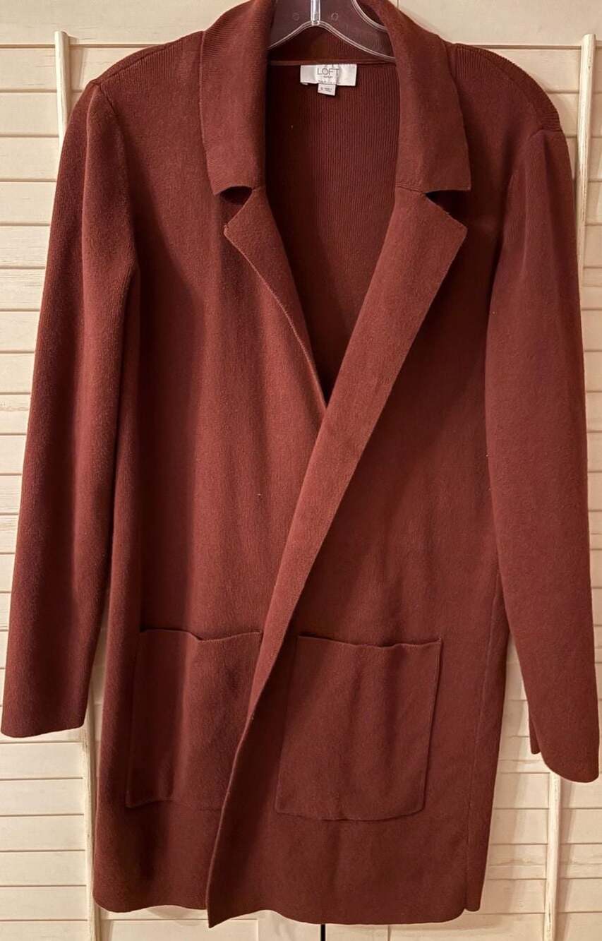 LOFT Outlet Women's Long Sleeve Open Front Knit Coatigan Cardigan in Burgundy